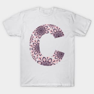 Dark Mandala Letter Capital C Grey T-Shirt